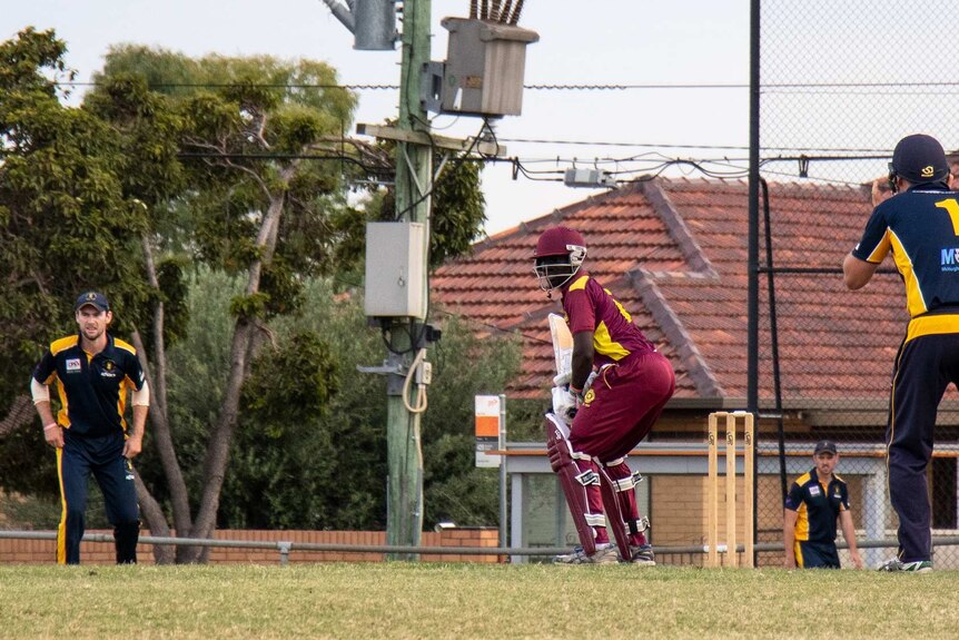 Akat Mayoum faces up in a T20 cricket match between Sunshine Heights and Doutta Stars.