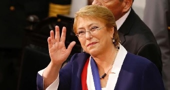 Former Chilean president Michelle Bachelet waves as she gives her last State of the Nation speech.