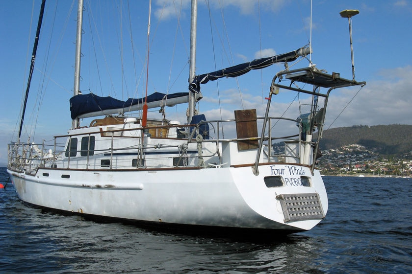 Bob Chappell's yacht, Four Winds, on the River Derwent.