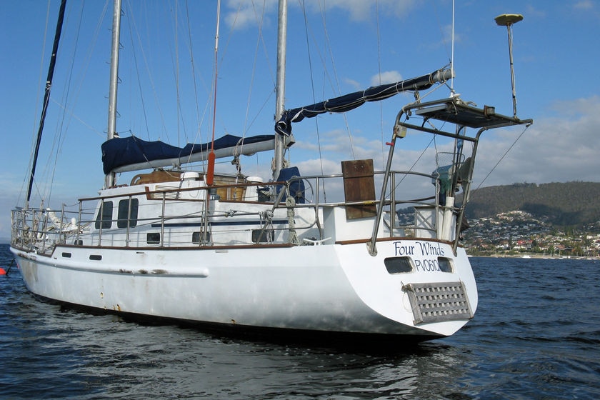 Le yacht de Bob Chappell, Four Winds, sur la rivière Derwent