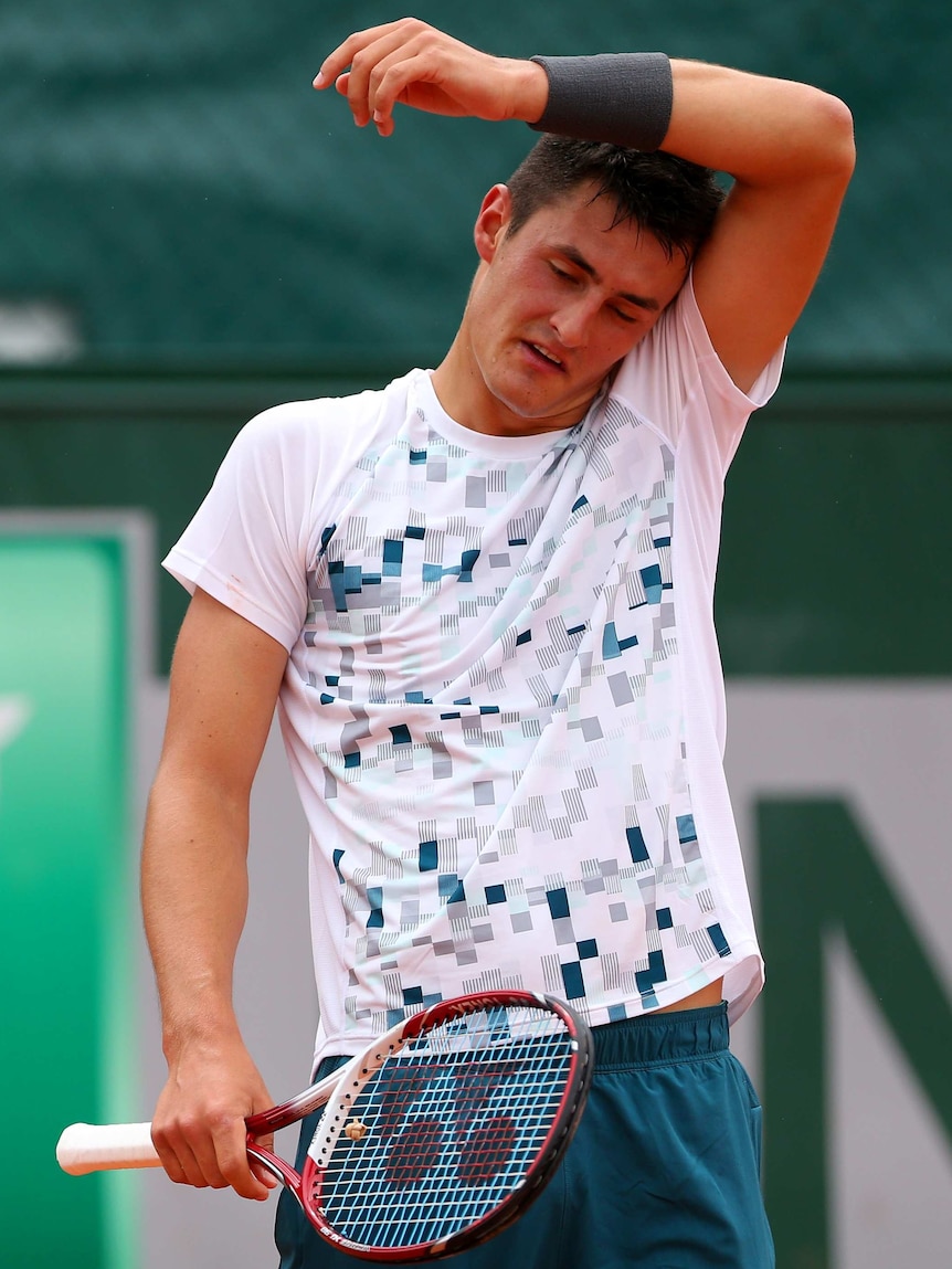 Early exit ... Bernard Tomic reacts during his match against Victor Hanescu