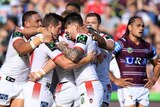St George Illawarra Dragons celebrate against Manly