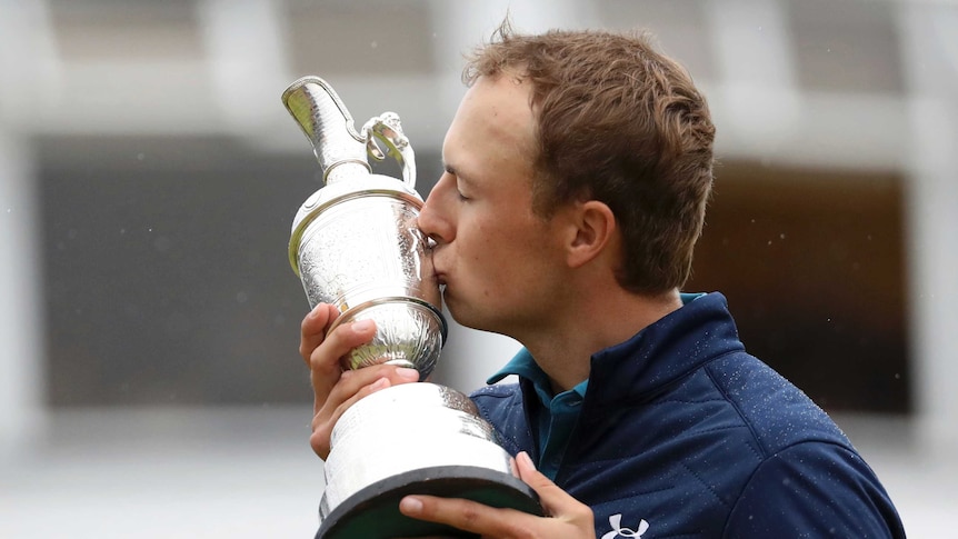 Jordan Spieth kisses the Claret Jug after winning the British Open