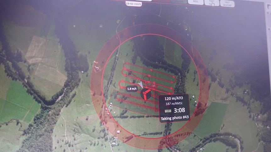 Screen showing mapping conducted by a drone.