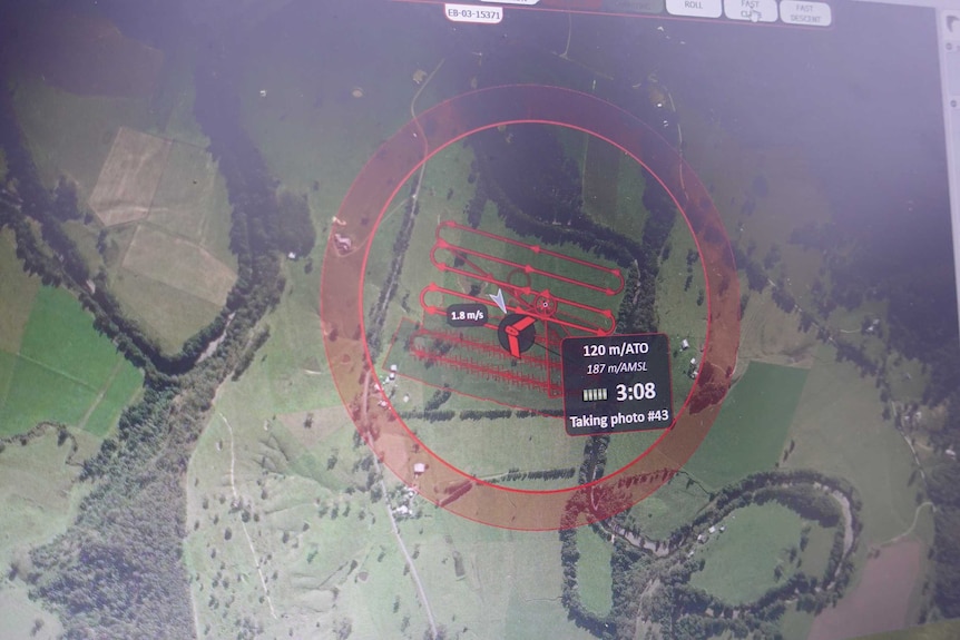 Screen showing mapping conducted by a drone.