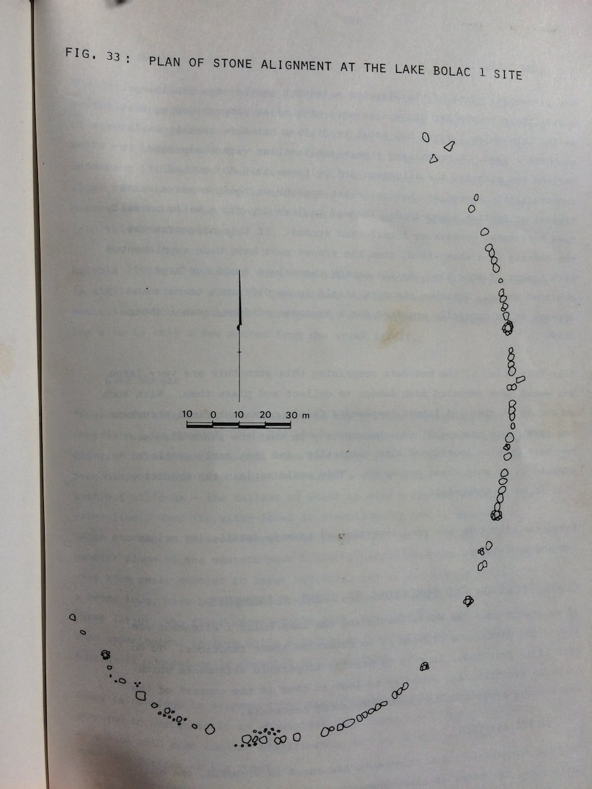 A diagram illustrates a number of stones spread out in an ellipse design.