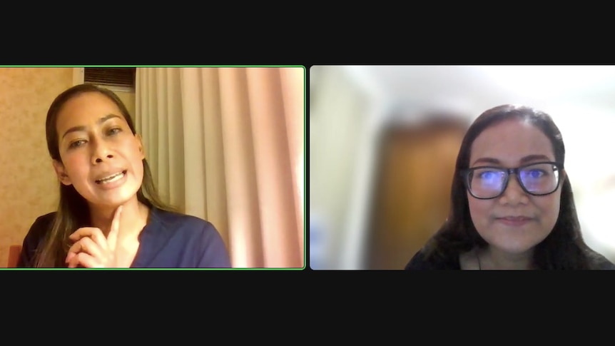 Screenshot of Hanna and Aprelia speaking via video conference call.