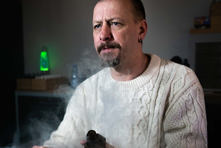 Vape juice mixologist Paul Blamire in his home office.