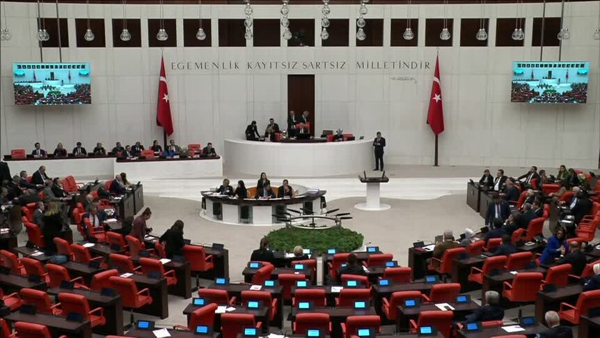 Turkish parliament approving Sweden's NATO membership bid during general assembly 