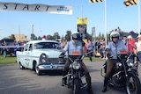 Vintage police motorbikes start the  Bay to Birdwood in South Australia
