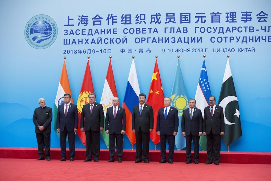 A group of prime ministers including Xi Jinping at the SCO 2018 summit.