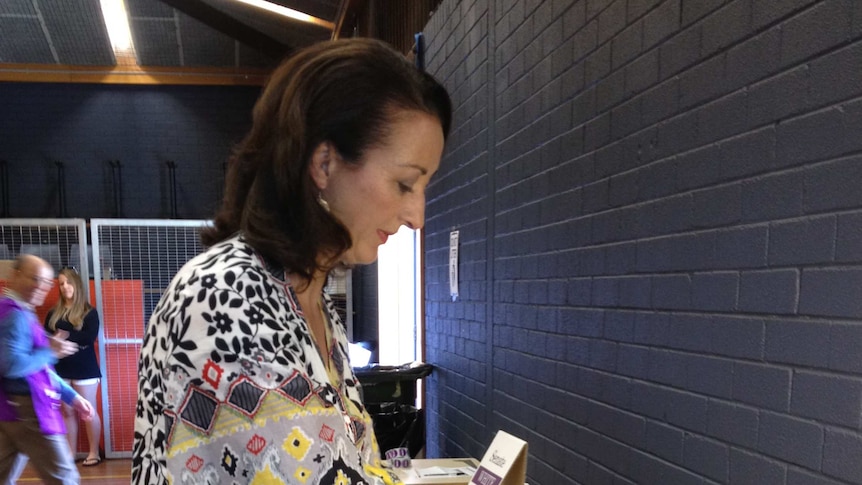 Current Labor member for Canberra Gai Brodtmann voting at Melrose High School in Canberra.