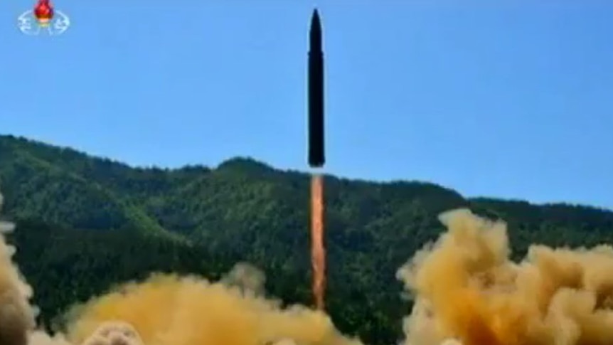 Launch of Hwasong-14 ICBM in North Korea.