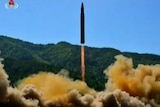 Launch of Hwasong-14 ICBM in North Korea.