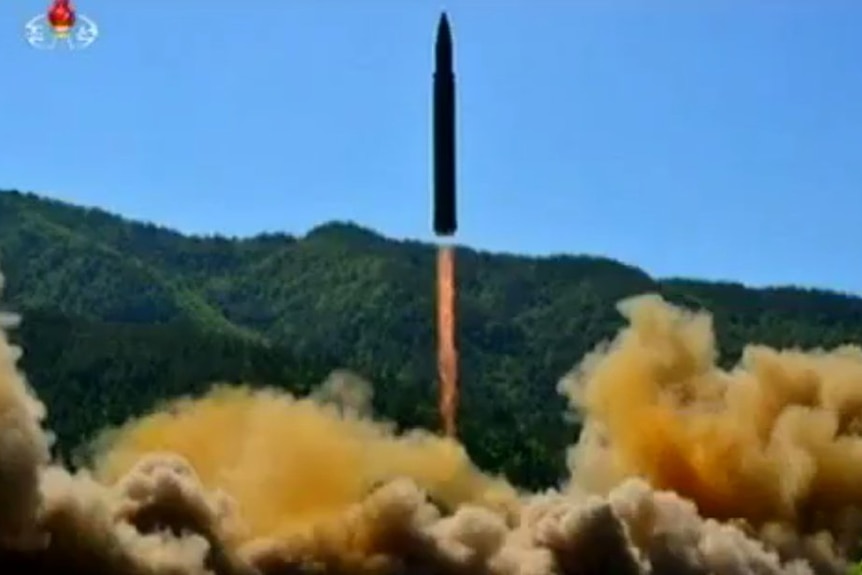 Launch of Hwasong-14 ICBM in North Korea.