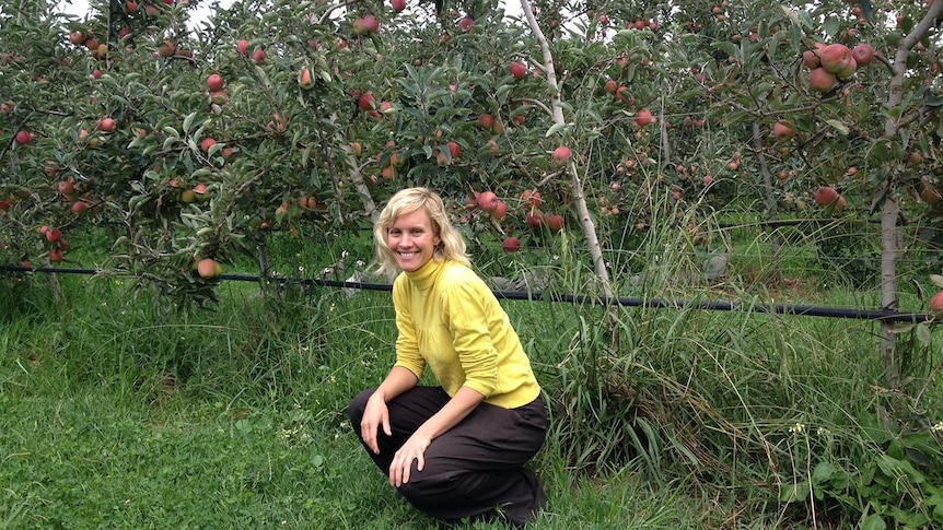 Lucinda Giblett at her organic apple orchard in Manjimup