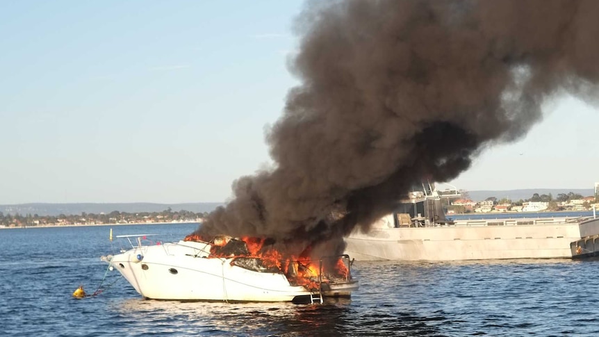 Boat on fire in Nedlands