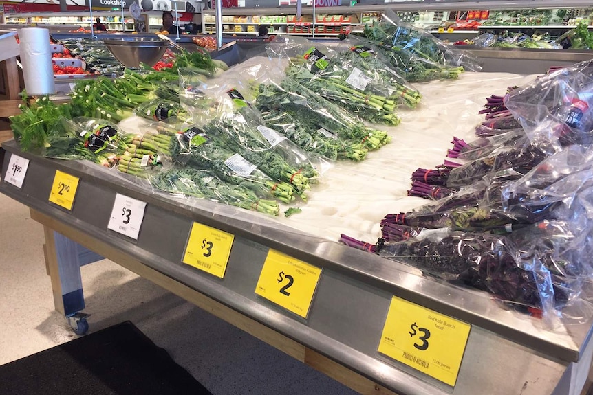 Vegetables for sale in a display at a supermarket in south-east Queensland