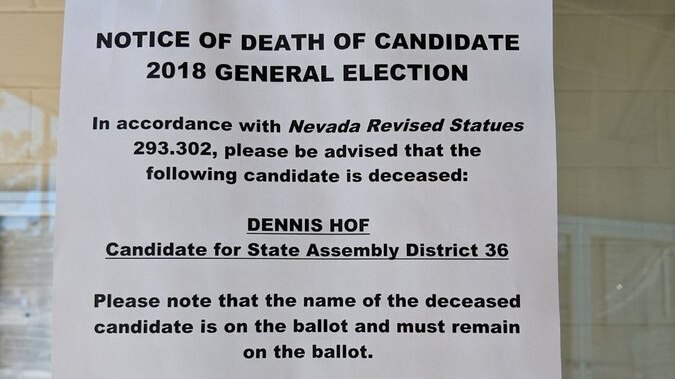 A piece of paper with a notice about a dead candidate