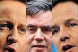 LtoR David Cameron, Gordon Brown and Nick Clegg