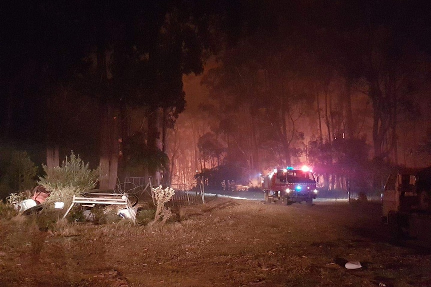 RFS truck at night time scene of Comboyne bushfire,  September 24, 2017