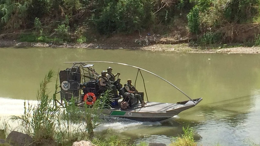 Border patrol boat on the Rio Grande river