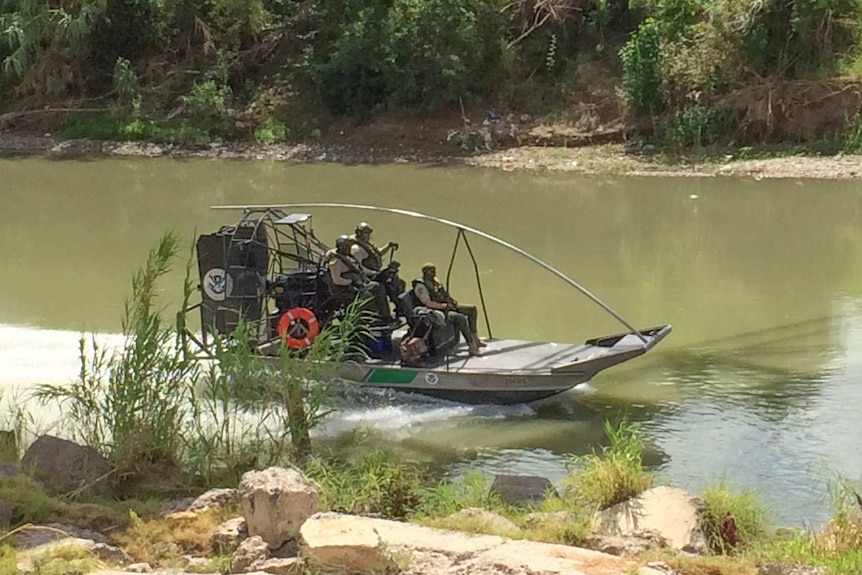 Border patrol boat on the Rio Grande river