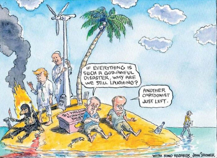 John Spooner's final cartoon for The Age featured Malcolm Turnbull and Bill Shorten on an island.