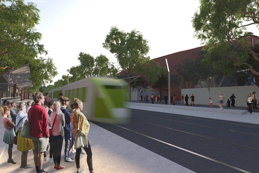 Artist impression of light rail at Macquarie Point