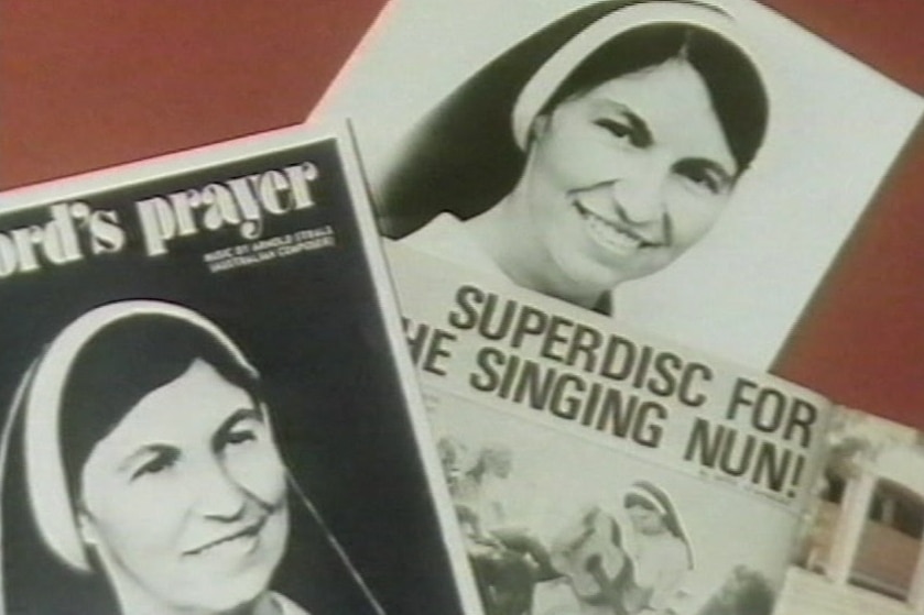 Record covers with a nun on them