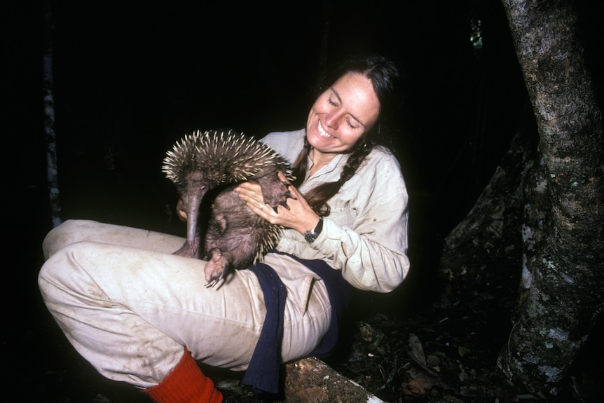 Elizabeth Parer-Cook holding an echidna