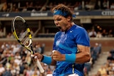 Rafael Nadal celebrating winning a point at US Open