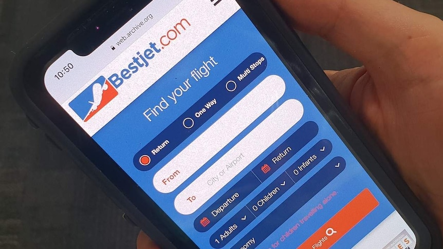 A phone displaying the Bestjet website.