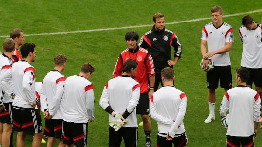 Loew looks over his German charges ahead of Algeria clash