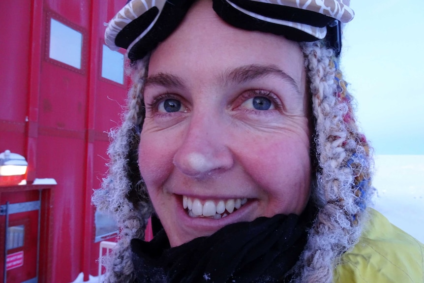 Dr Rachel Hawker with frostnip in Antarctica