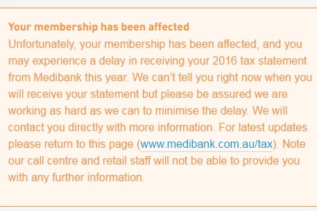 Medibank message to its members online.