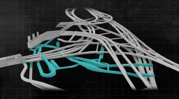 A computerised image of the underground tunnels and roads being built for the Rozelle interchange development in Sydney.