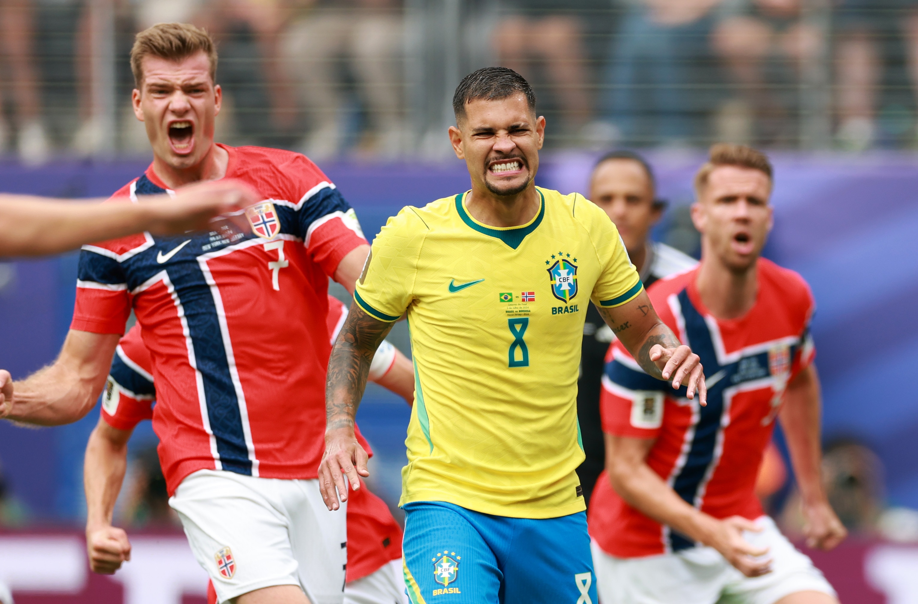 Bruno Guimaraes grimaces after missing a penalty