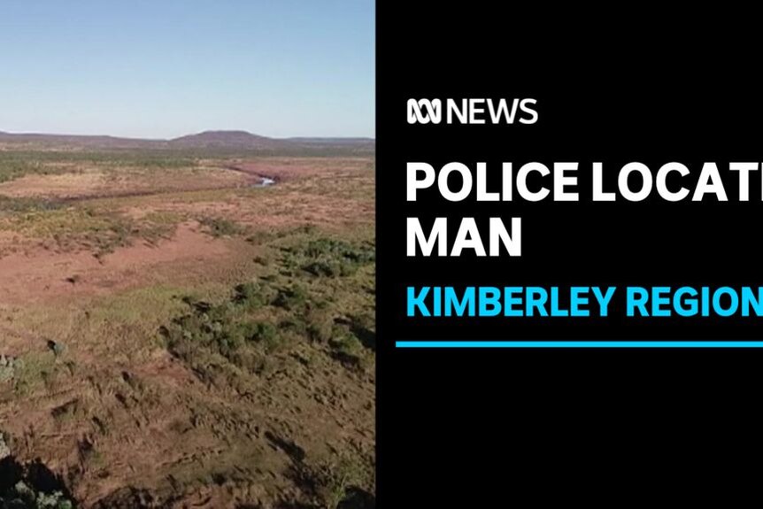 Police Locate Man, Kimberley Region: Aerial landscape shot of red dirt and green scrub that pans off into horizon.