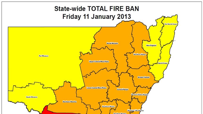 NSW total fire ban map for Friday.