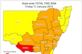 NSW total fire ban map for Friday.