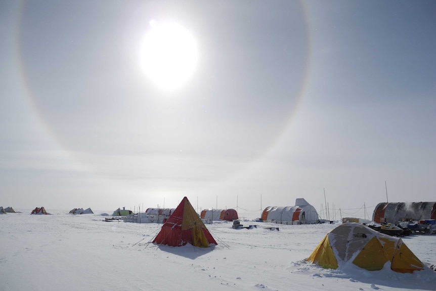 A solar halo at Aurora Basin North camp, Antarctica.