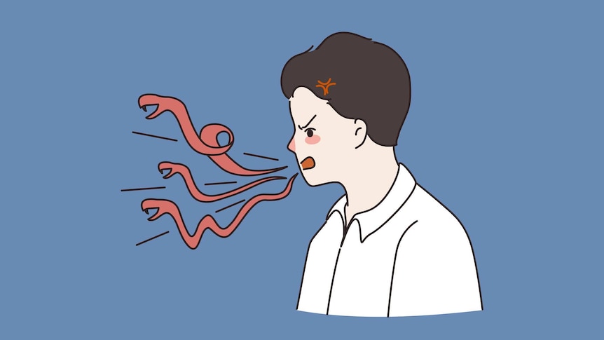 An illustration of an angry man with snakes coming out of his mouth