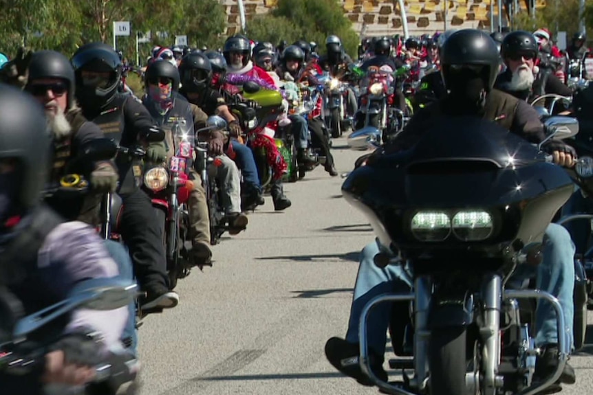 An assortment of motorcyclists parked at a charity event in Perth.