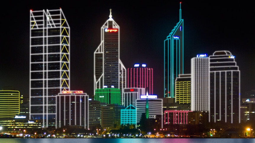Artist impression of LED lighting on Perth's skyline