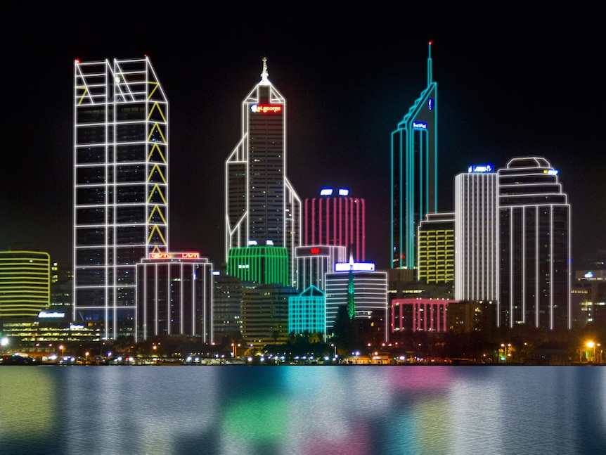 Artist impression of LED lighting on Perth's skyline