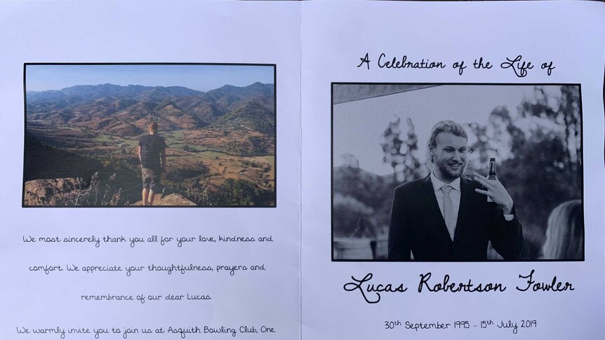Pages of printed words and photographs of a man in the bush and wearing a suit.