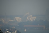 The Sydney Opera House covered in haze from hazard reduction burns.