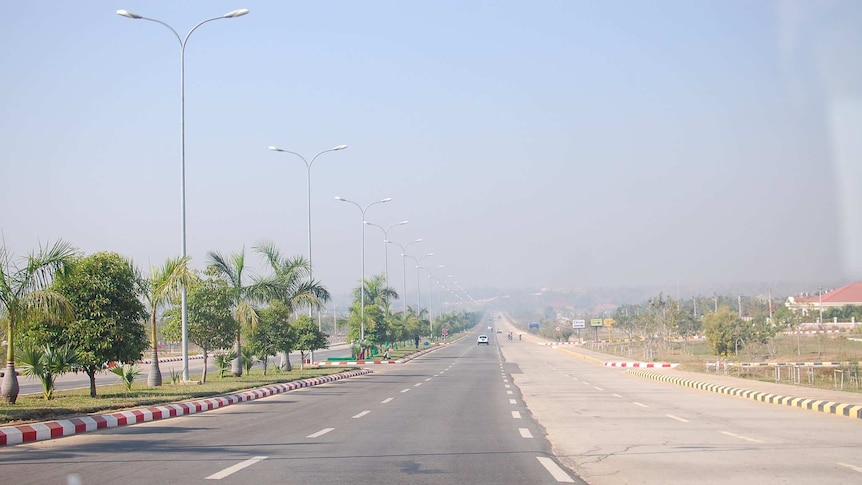 A massive, eight-lane highway in the Myanmar capital of Naypyidaw virtually empty.