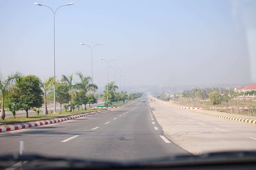 A massive, eight-lane highway in the Myanmar capital of Naypyidaw virtually empty.